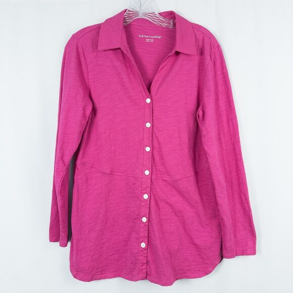 Soft Surroundings Pamplona Tunic Top Womens Petite Small Pink Cotton Button Up - Picture 1 of 14